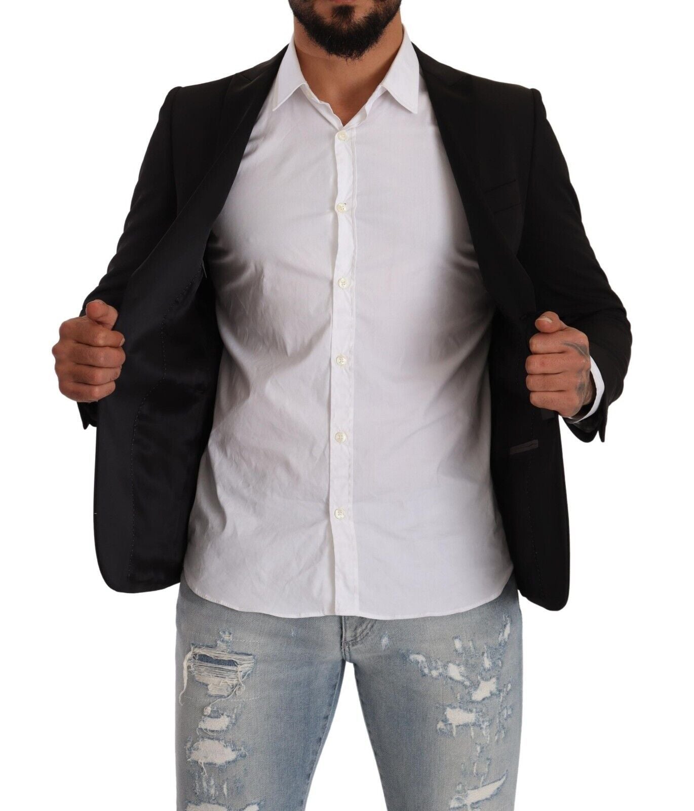 Black Single Breasted Slim Fit Two Button Blazer