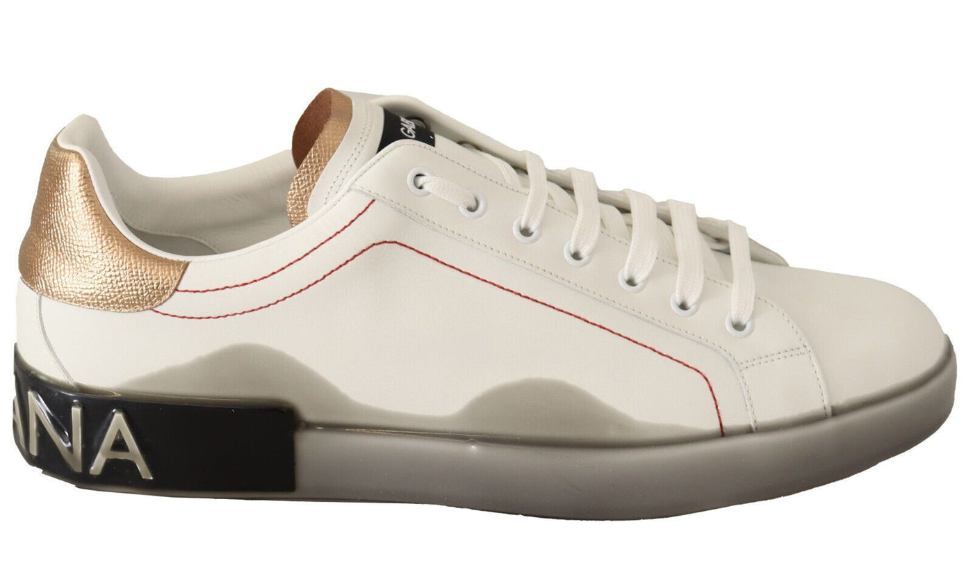 White Gold Leather Low Top Sneakers Casual Shoes