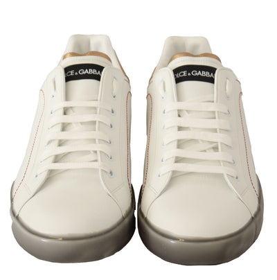 White Gold Leather Low Top Sneakers Casual Shoes