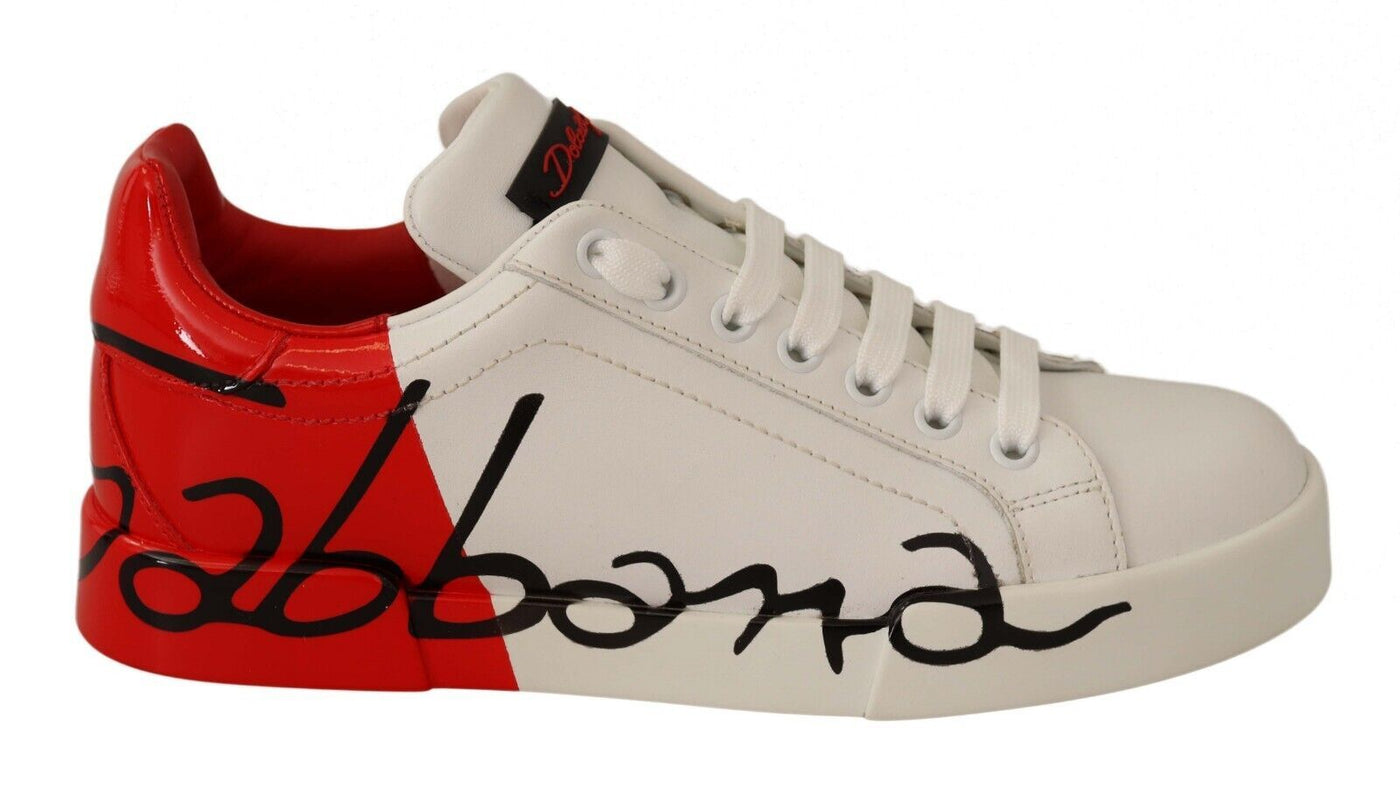 White Red Lace Up Sneakers Womens Portofino Shoes