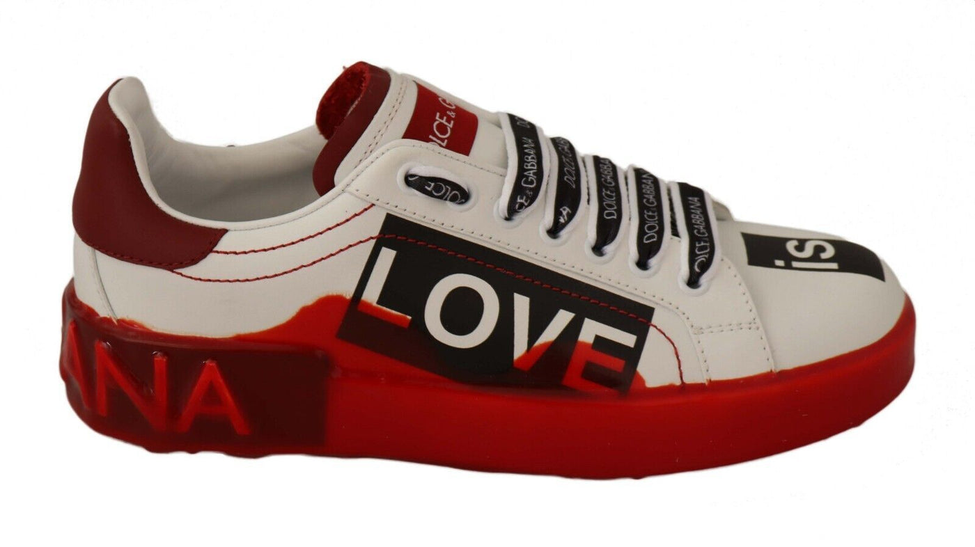 White Red Portofino Love Print Leather Sneakers Shoes