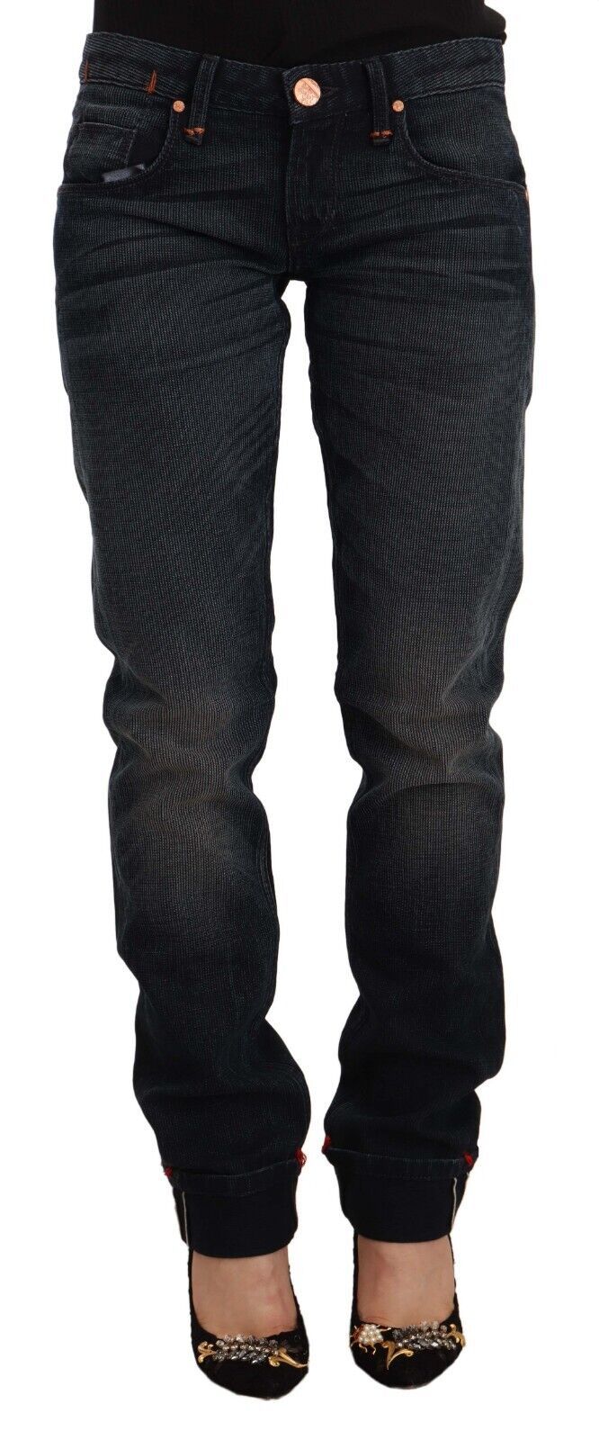 Black Washed Cotton Skinny Denim Low Waist Jeans