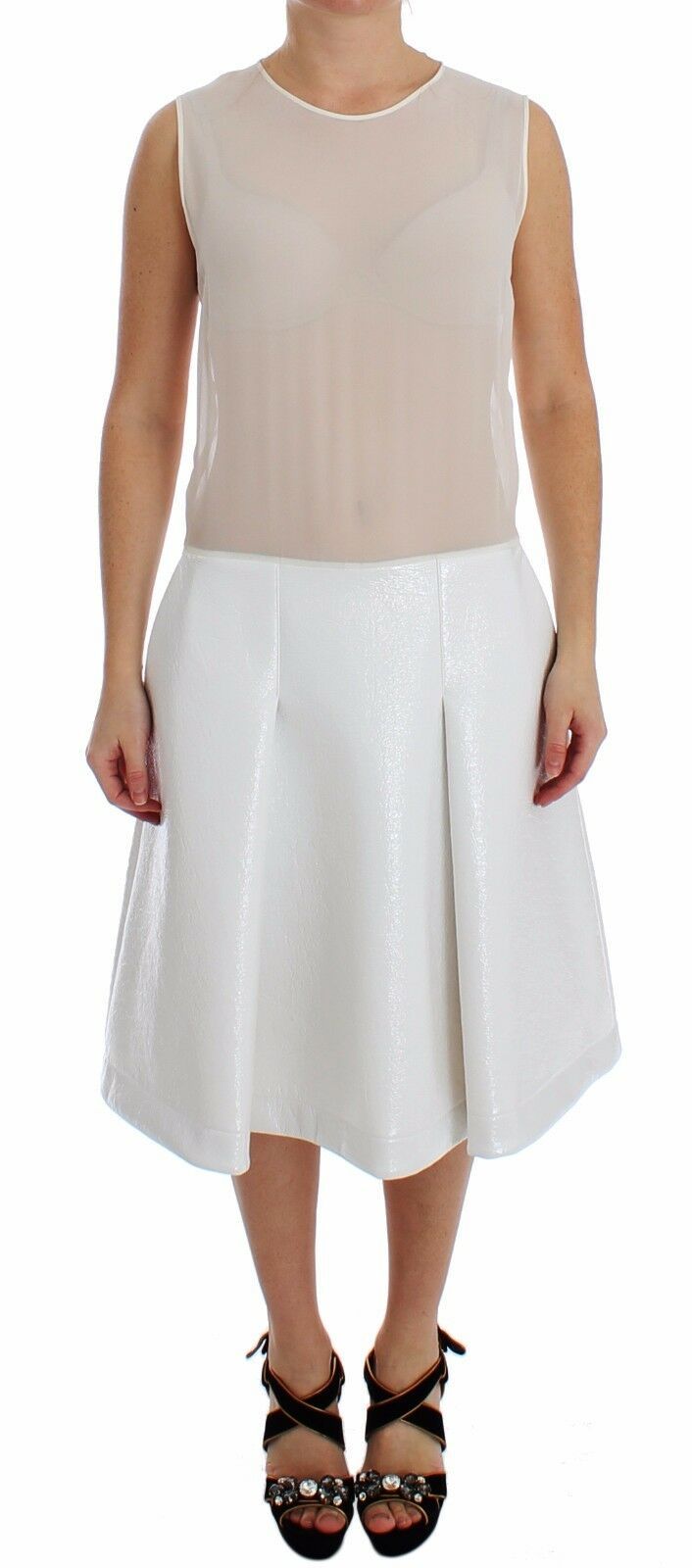 White Pleated Bottom Tank Sheath Transparent Dress