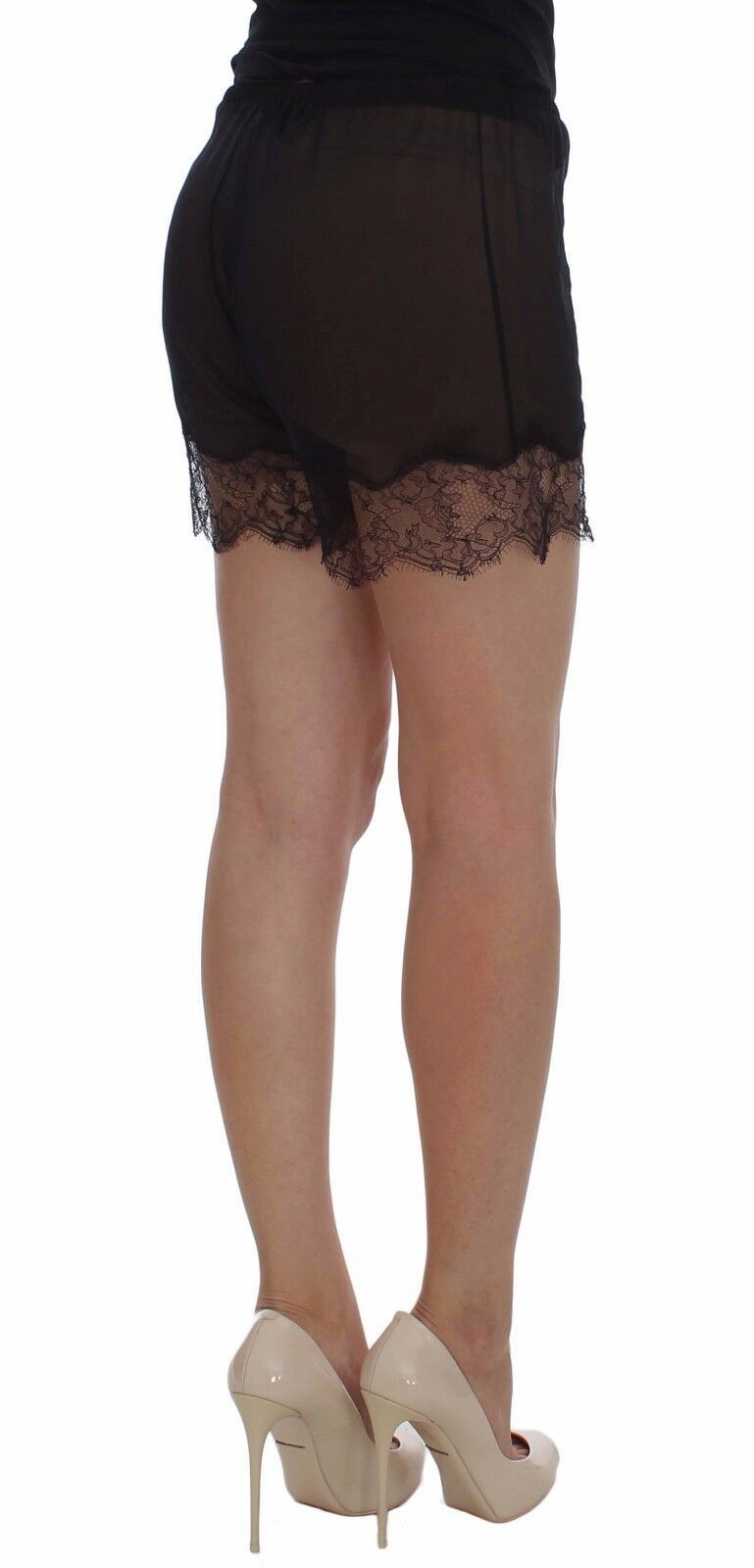 Black Floral Lace Silk Sleepwear Shorts