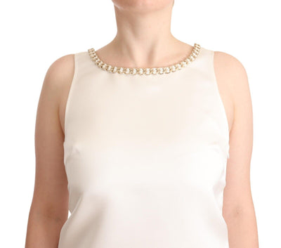 White Polyester Sleeveless Mini Shift Dress