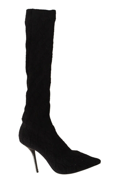 Black Stretch Socks Knee High Booties Shoes