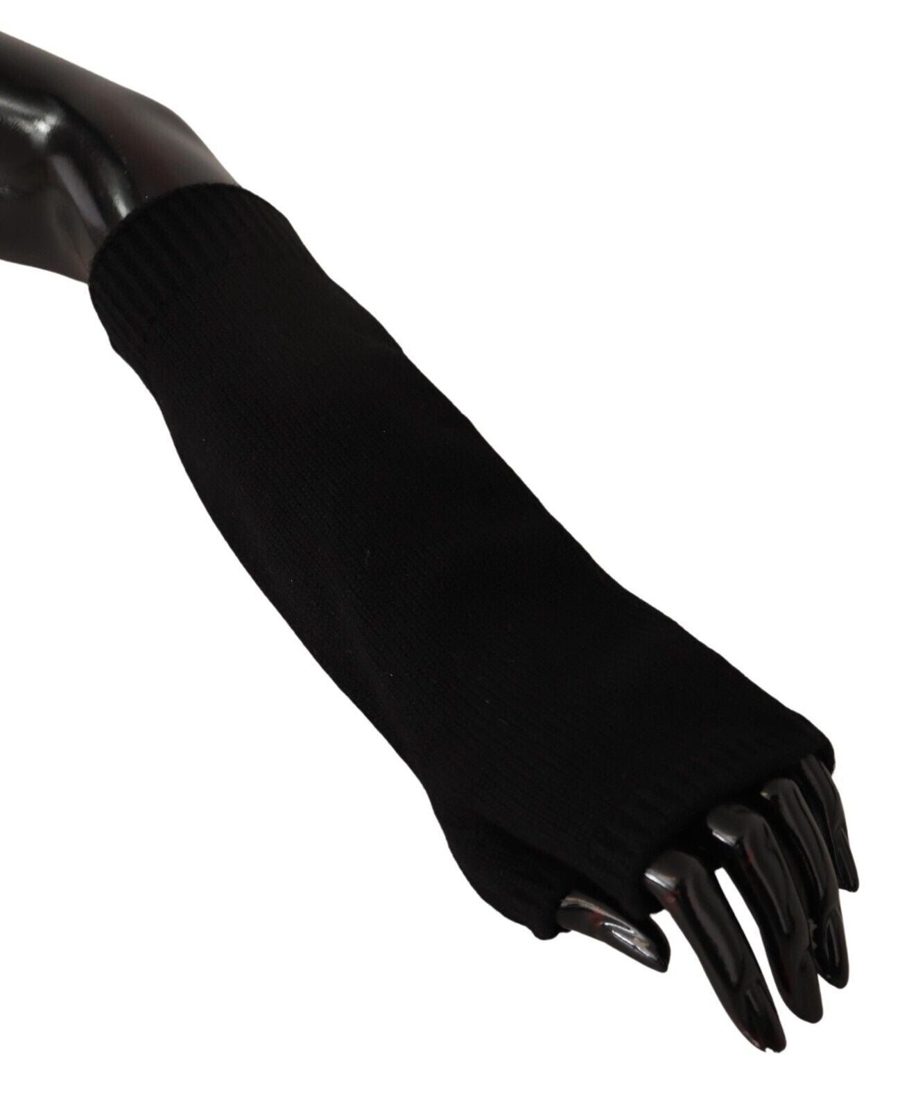 Black Knitted Fingerless Elbow Length Gloves