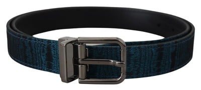 Blue Jacquard Moire Silver Metal Belt Men