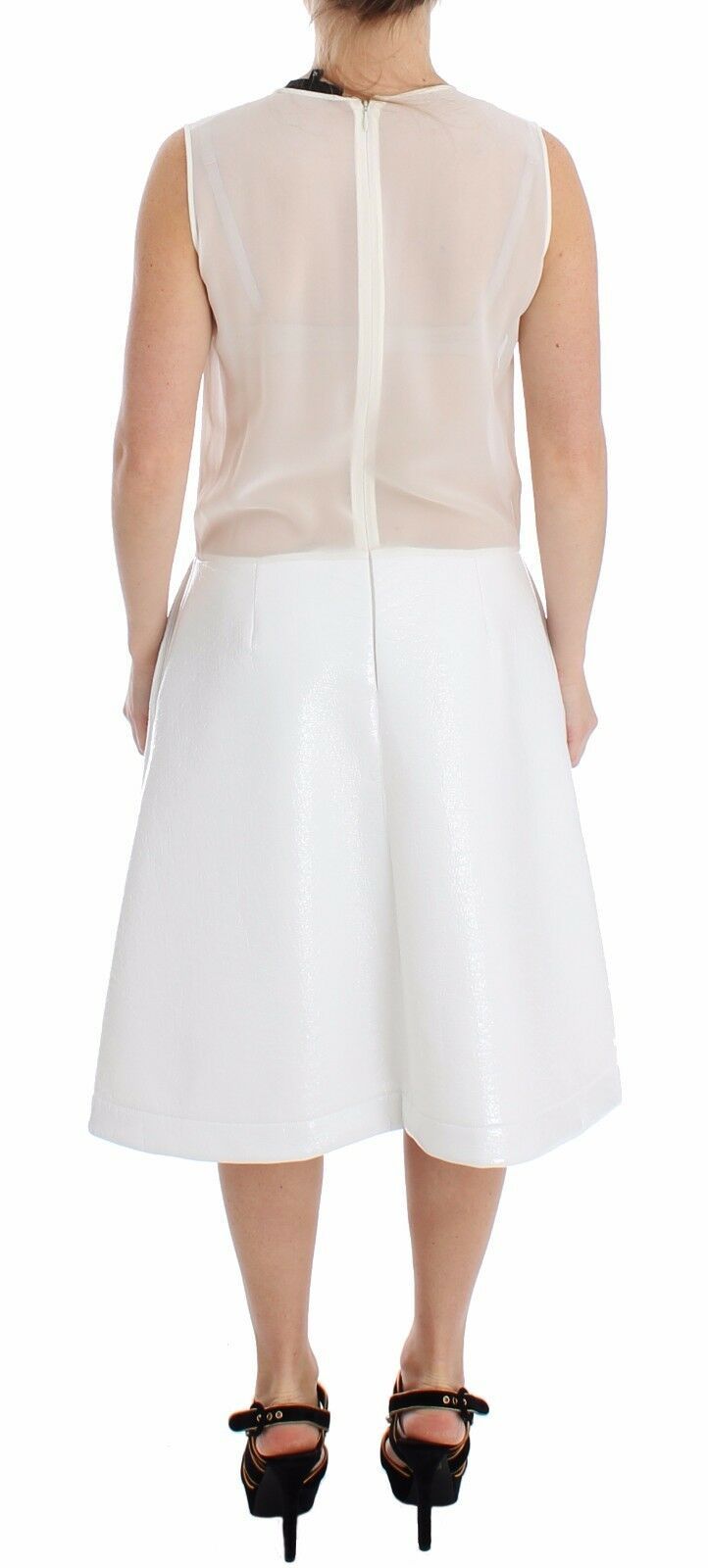 White Pleated Bottom Tank Sheath Transparent Dress