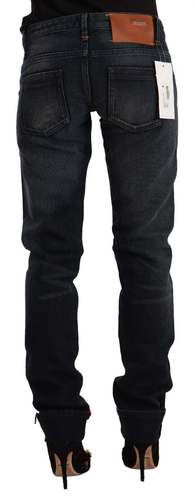 Black Washed Cotton Skinny Denim Low Waist Jeans