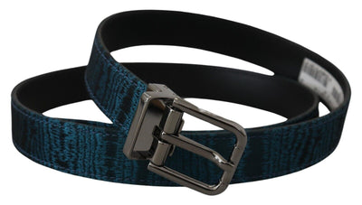 Blue Jacquard Moire Silver Metal Belt Men