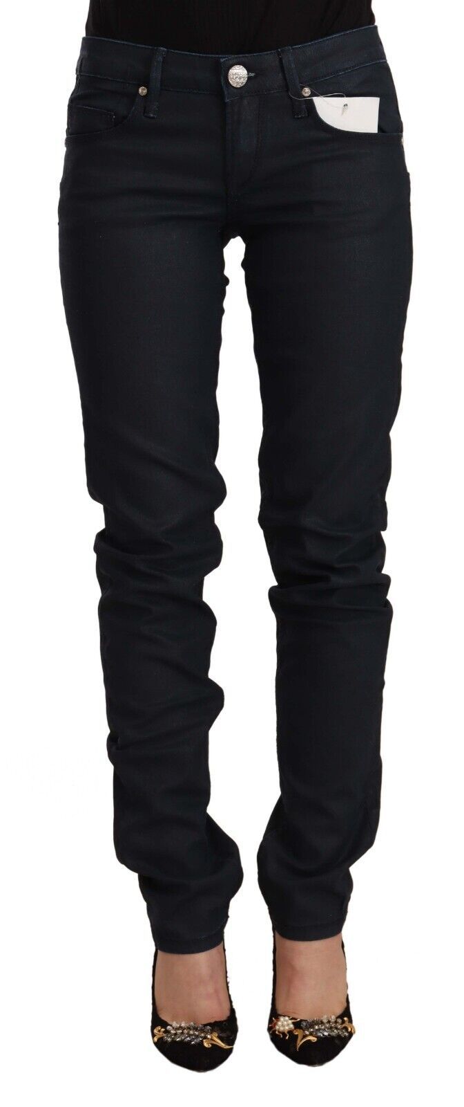 Black Cotton Low Waist Slim Fit Denim Jeans