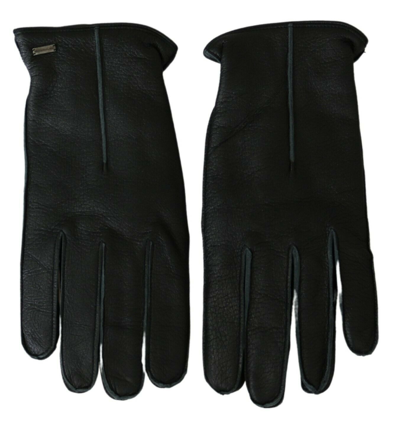 Black Leather Deer Skin Biker Mitten Gloves