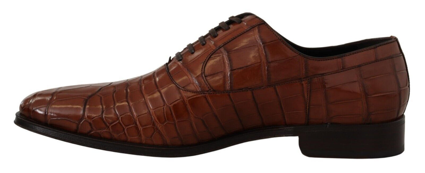 Brown Crocodile Leather Mens Formal Derby Shoes