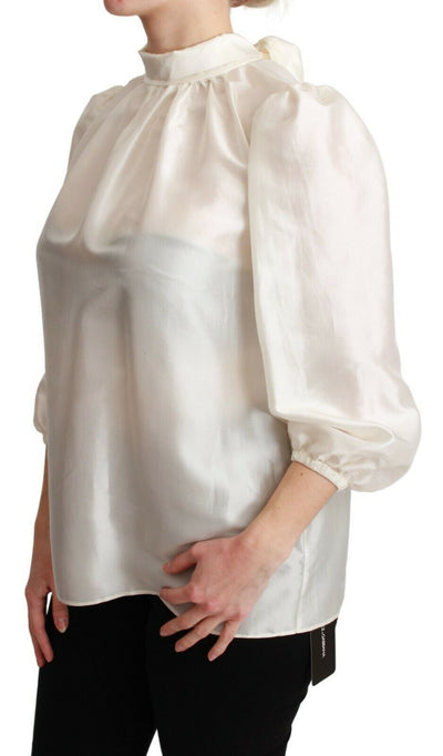 White Silk Neck Scarf Bow Blouse Shirt