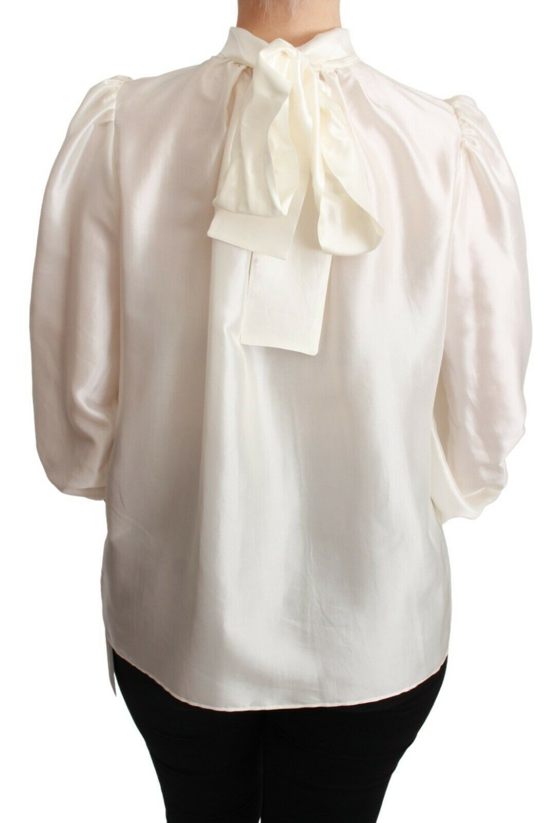 White Silk Neck Scarf Bow Blouse Shirt