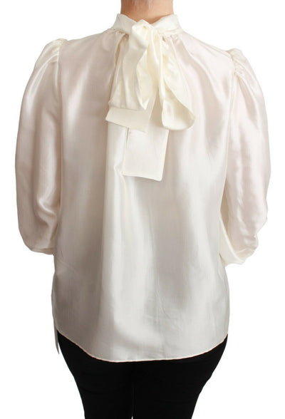 White Silk Neck Scarf Bow Blouse Shirt