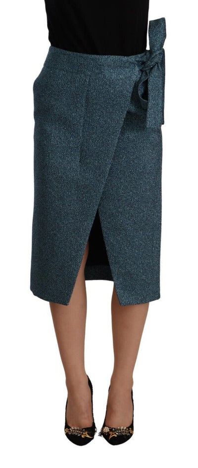 Blue High Waist Pencil Straight Wrap Style Skirt