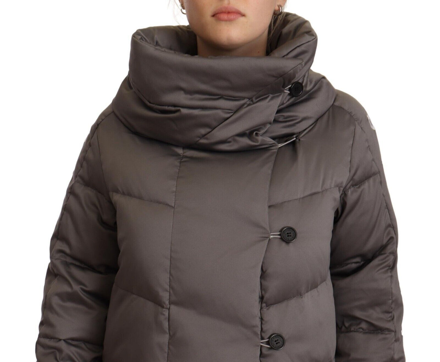 Gray Long Sleeves Button Down Quilted Jacket