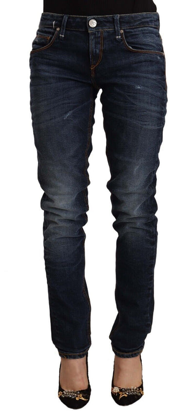 Blue Washed Cotton Mid Waist Skinny Denim Jeans