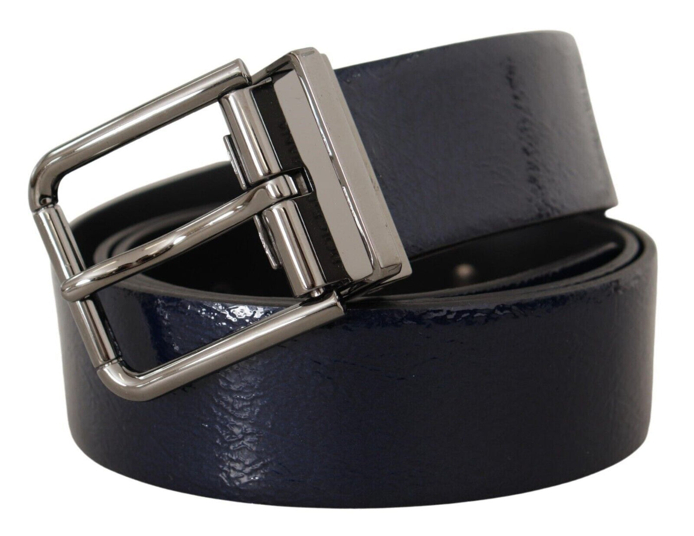 Blue Patent Leather Vernice Silver Logo Buckle Belt