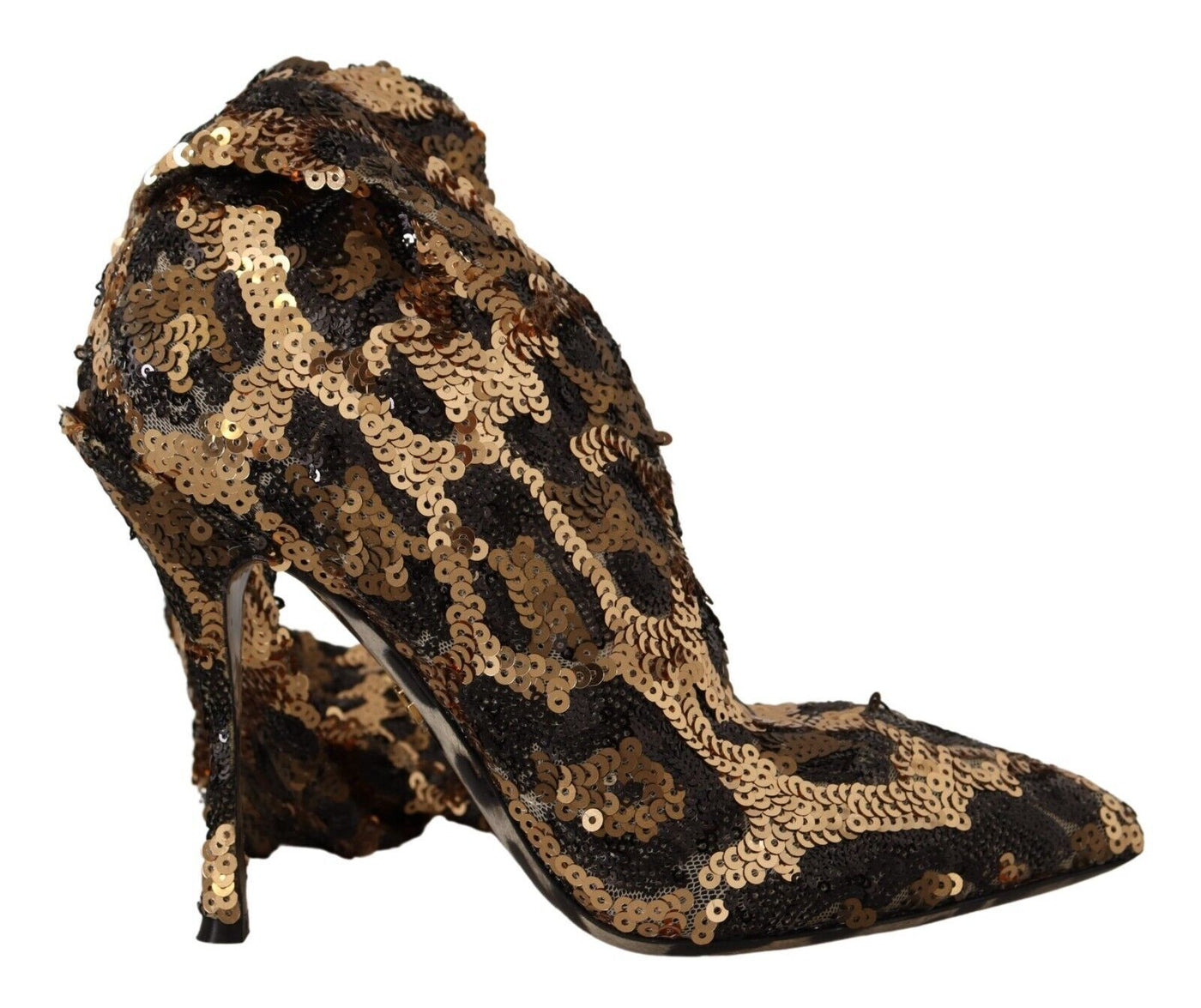 Gold Leopard Sequins Heels Boots Shoes