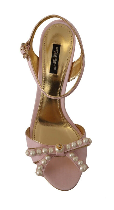 Pink Faux Pearl Ankle Strap Heels Sandals Shoes