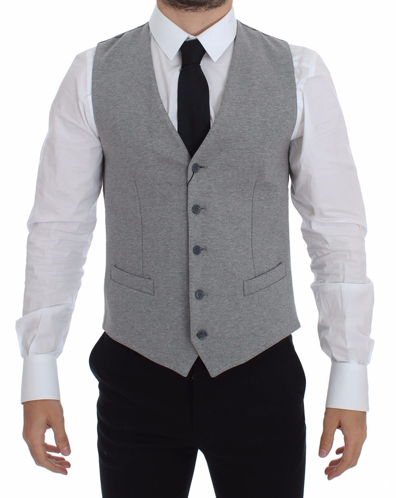 Gray Cotton Stretch Dress Vest Blazer