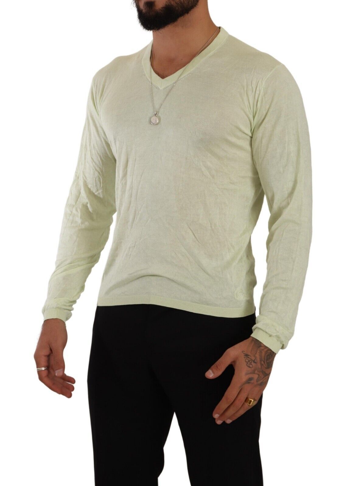 Yellow V-neck Long Sleeves Pullover Sweater