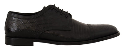 Black Exotic Leather Lace Up Formal Derby Shoes