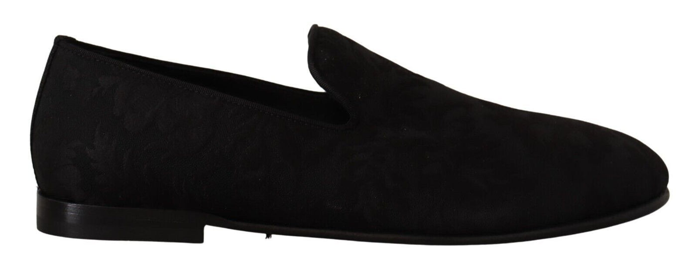 Black Jacquard Slippers Flats Loafers Shoes