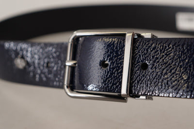 Blue Patent Leather Vernice Silver Logo Buckle Belt