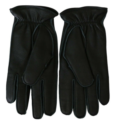 Black Leather Deer Skin Biker Mitten Gloves