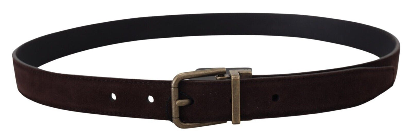 Dark Brown Leather Antique Metal Buckle Men Belt