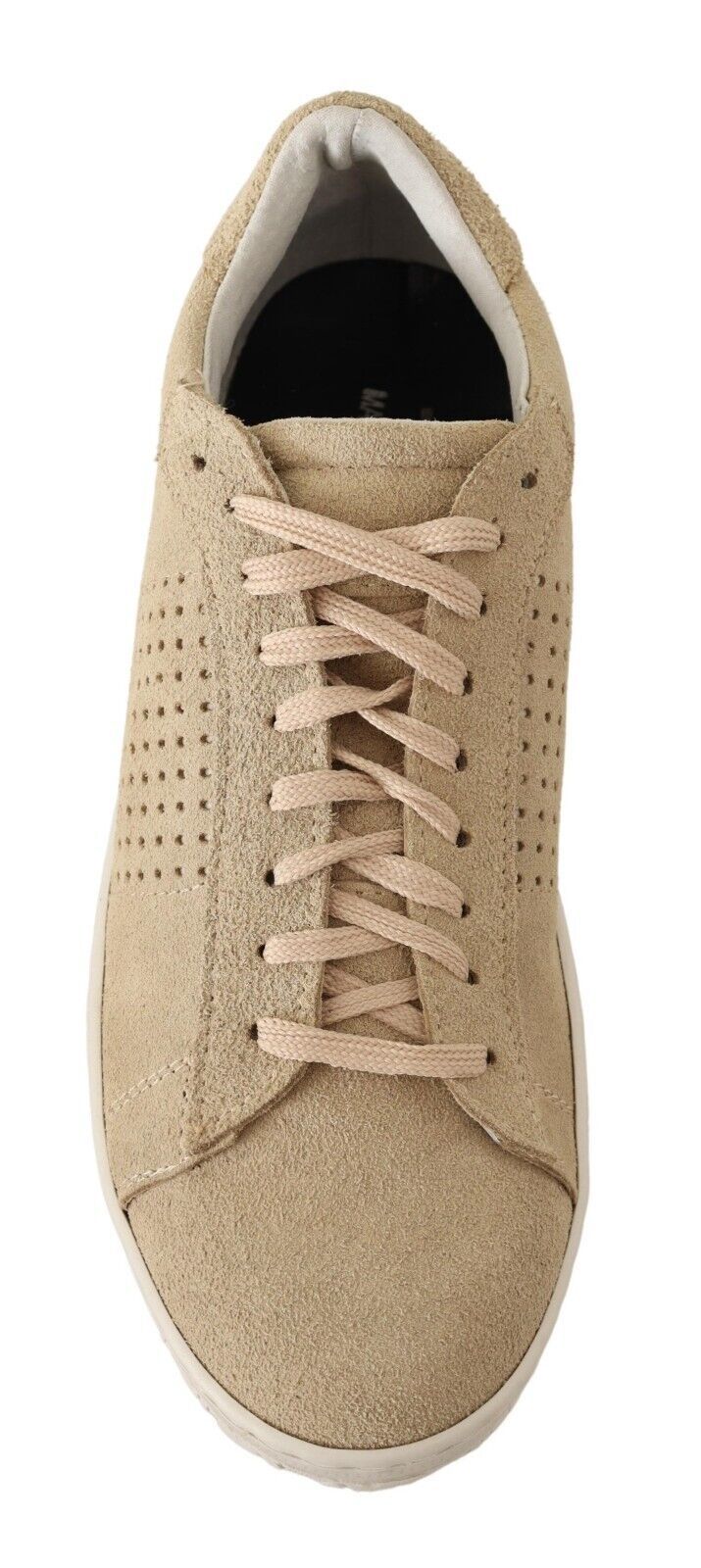 Beige Suede Perforated Lace Up Sneakers Shoes