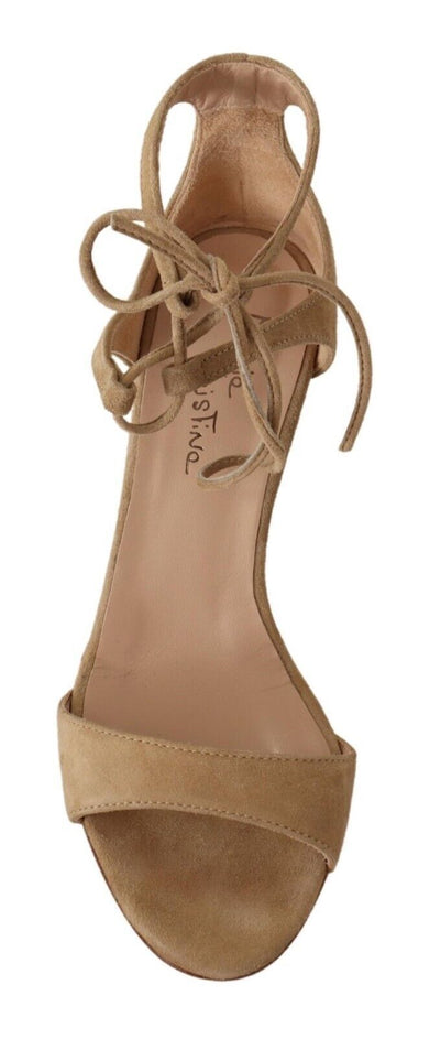 Beige Suede Leather Ankle Strap Pumps Shoes