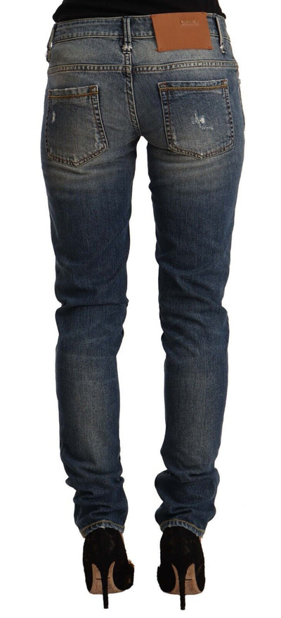 Blue Washed Cotton Mid Waist Skinny Denim Jeans