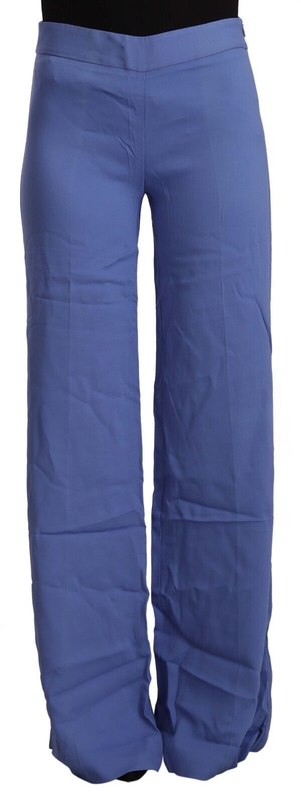 Blue High Waist Viscose Straight Wide Leg Pants