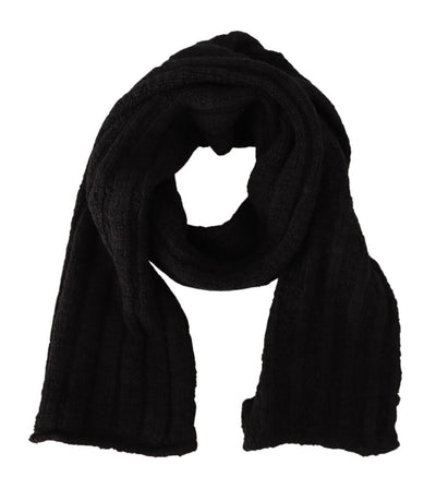 Black Virgin Wool Knitted Unisex Warmer Shawl Scarf