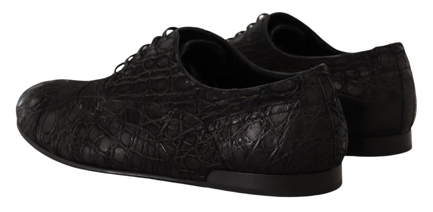 Black Caiman Leather Mens Oxford Shoes