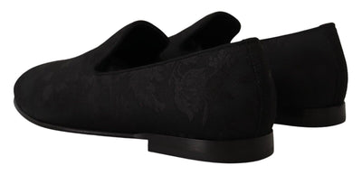 Black Jacquard Slippers Flats Loafers Shoes