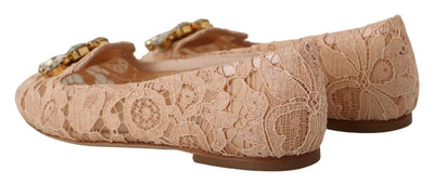 Beige Lace Crystal Ballet Flats Loafers Shoes