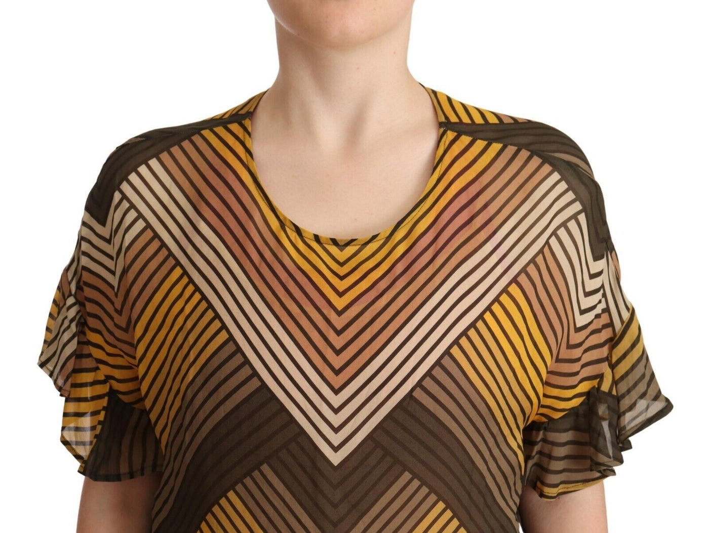 Multicolor Stripes Short Sleeves Round Neck Top Blouse