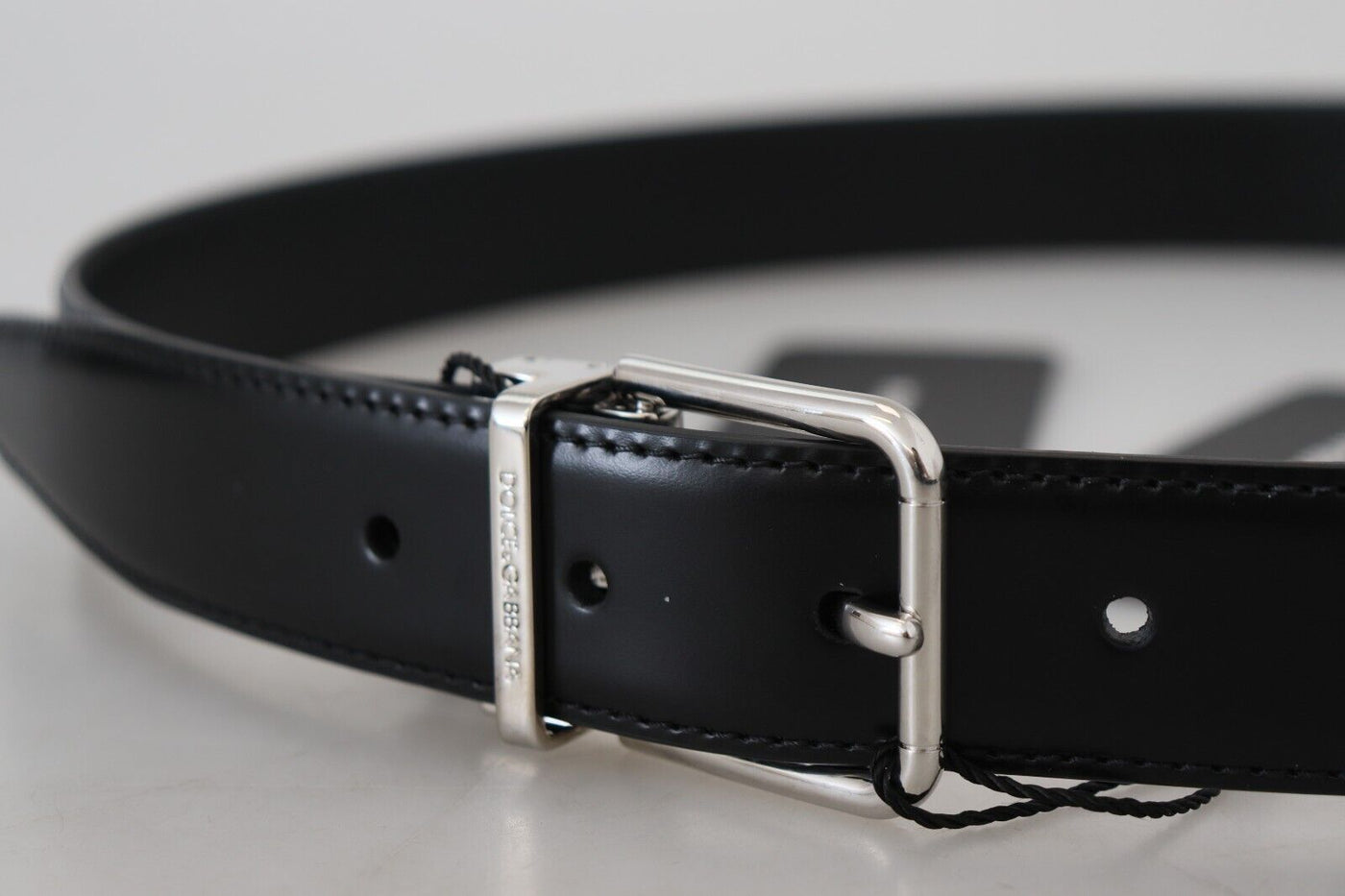 Black Leather Silver Tone Metal Buckle Belt