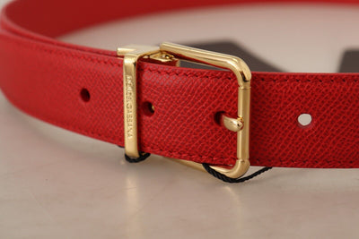 Red Solid Leather Gold Metal Buckle Belt