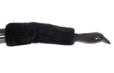 Black Beaver Fur Lambskin Leather Elbow Gloves