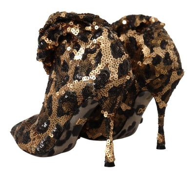 Gold Leopard Sequins Heels Boots Shoes