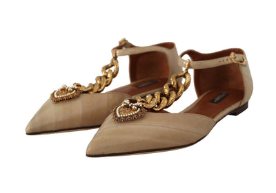 Beige Leather Devotion Flats Sandals Shoes