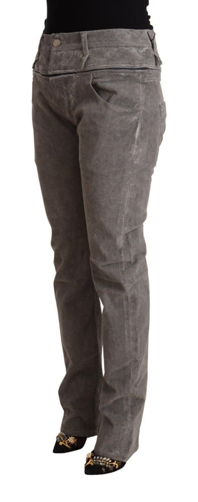 Gray Cotton Straight Fit High Waist Pants