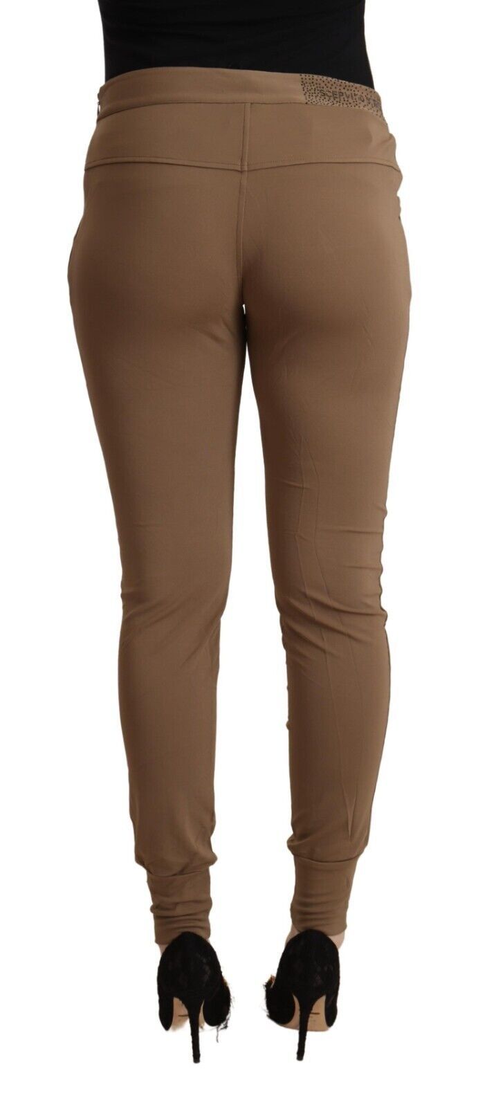 Brown Viscose Mid Waist Slim Tapered Pants